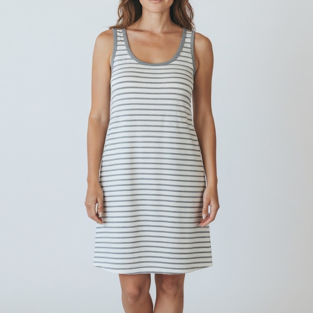 Boden Jersey Mini Basic Tank Top  Dress Cover Up Beach White Gray Stripe Small 4